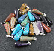 5 TEAR DROP NATURAL GEMSTONE PENDANTS FOR 1 BID