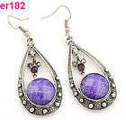 PURPLE TIBET SILVER CRYSTAL TEARDROP EARRINGS
