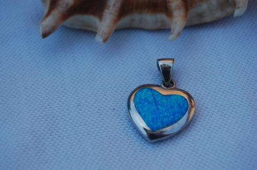 STUNNING BLUE OPAL HEART STERLING SILVER STAMPED PENDANT
