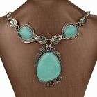TIBET SILVER LEAF BLUE NATURALTURQUOISE GEMSTONE BIB PENDANT CHAIN