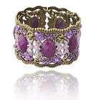 VINTAGE PURPLE FLOWER RESIN CZ RHINESTONE OVAL CUFF GIFT BRACELET BANGLE