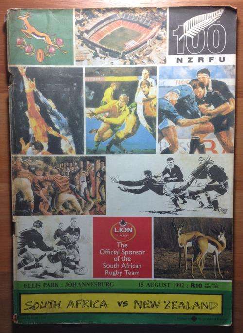 1992 SA VS NZ, 15 AUG. 80 PAGES. VERY ATTRACTIVE.NZ RUGBY UNION'S 100 YEAR ANNIVERSARY