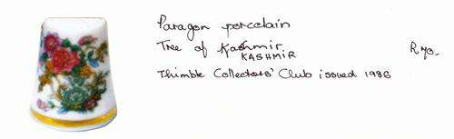 Paragon porcelain Tree of Kashmir THIMBLE COLLECTOR'S CLUB ISSUE 1986