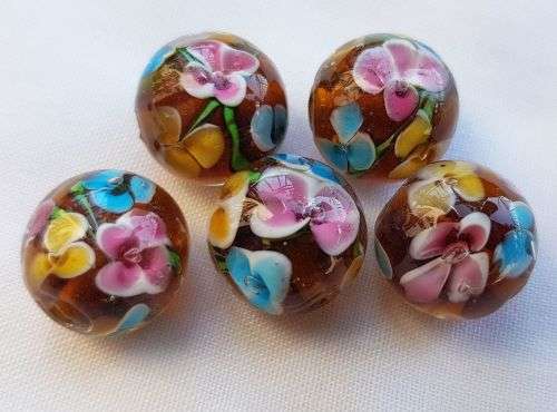 1pc x 14 mm Brown Round Lampwork Glass Bead - Each