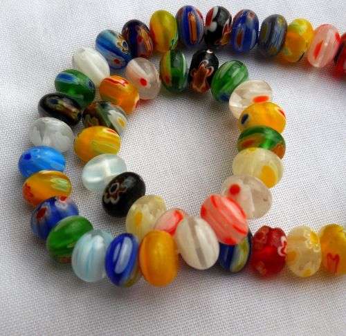 20 pc Handmade Millefiori  Glass  Mixed  Flat Round Beads  +/- 5 x 8mm - 1 Pack
