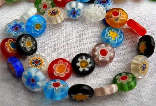 6 pc Handmade Millefiori  Glass  Mixed Flat Round  Beads  +/- 10mm - 1 Pack