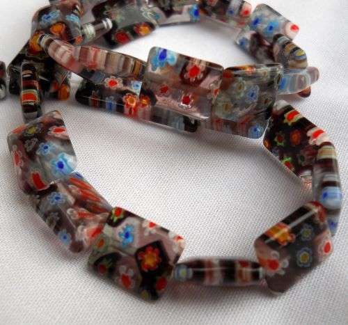 10 pc Handmade Millefiori  Glass Rectangle  Beads  +/- 9x11mm