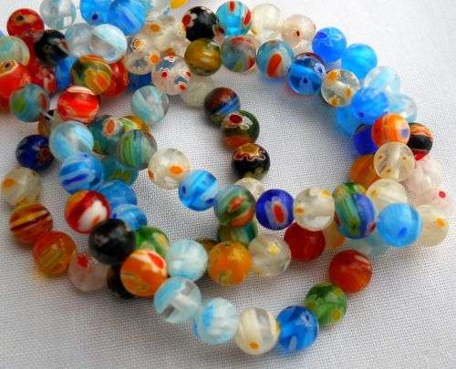 20 pc Handmade Millefiori  Glass  Mixed Round  Beads  Between 5 & 6mm - 1 Pack