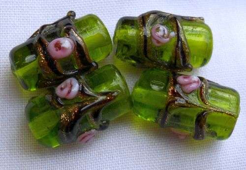 *Clearance Sale*1 pc - Green  Lampwork  Glass  Bead With Gold Sand  +/- 16 mm - Each