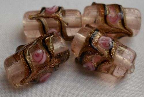 *Clearance Sale*1 pc - Pink  Lampwork  Glass  Bead With Gold Sand  +/- 16 mm - Each
