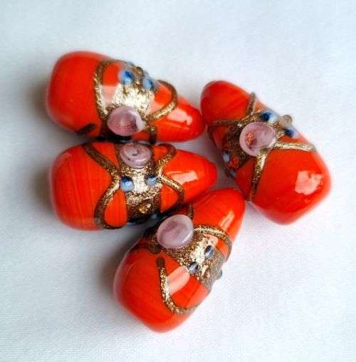 1Pc  x (+/-23 cm) Orange Drop  Handmade Lampwork Glass  Bead