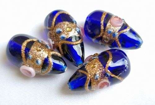 1Pc  x (+/-23 cm) Dark Blue Drop  Handmade Lampwork Glass  Bead