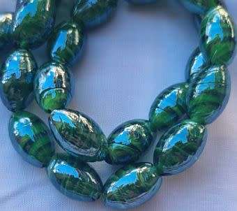 5Pc x (+/-18mm) Green Oval Handmade Lampwork Glass  Beads