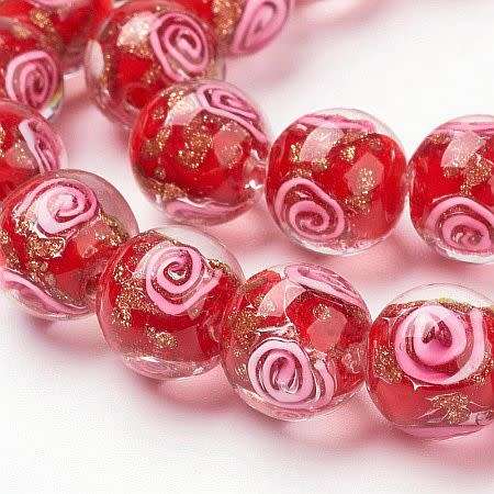 *Clearance Sale*1Pc, Red, Round Gold Sand With Pink Spiral,  Lampwork