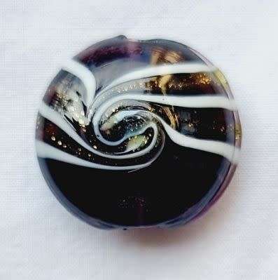 *Clearance Sale*4Pc x 20mm Purple With Gold Sand and White  Flat Round  Glass  Beads