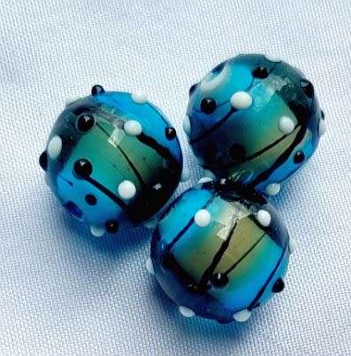 *Clearance Sale*1Pc, Light Blue, Black and White Detail Lampwork Glass  Beads  +/- 13 mm - Each