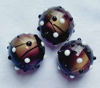 *Clearance Sale*1Pc, Purple, Black and White Detail Lampwork Glass  Beads  +/- 13 mm - Each