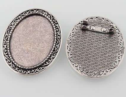*Clearance Sale*DIY ***1pc  Antique Silver Oval Alloy Brooch Cabochon Bezel Settings  / Tray : 35x25