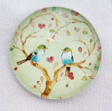 *Clearance Sale*DIY ***1pc x 25mm  Vintage Style / Birds/ Light Green / Round Glass Cabochon