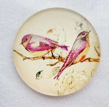 *Clearance Sale* DIY ***1pc x 25mm  Vintage Style /Pink Birds/ Cream / Round Glass Cabochon