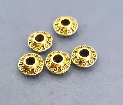 20pc x (6x3mm) Bicone, Tibetan Style Antique Gold Tone  Spacers
