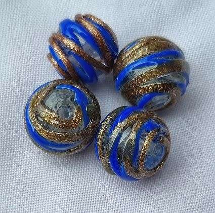 *Clearance Sale*1Pc x (+/-14mm) Dark Blue and Gold Sand, Round Handmade Lampwork