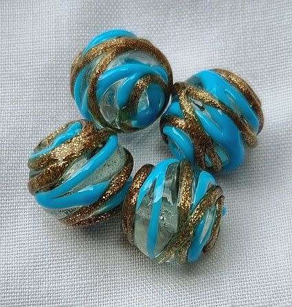 *Clearance Sale*1Pc x (+/-14mm) Light Blue and Gold Sand, Round Handmade Lampwork