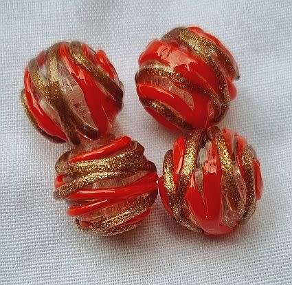 *Clearance Sale*1Pc x (+/-14mm) Red and Gold Sand, Round Handmade Lampwork