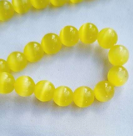 10pc x 8mm Yellow Round Cat`s Eye Beads