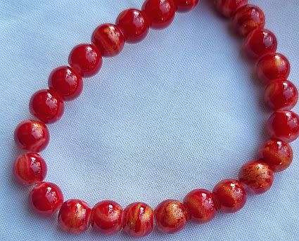 1Pc x 8mm, Red / Gold Sand, Round Handmade Lampwork Glass  Bead - Each