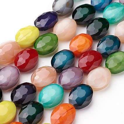 *Clearance Sale*12Pc x (16x12mm) Mixed Opaque Faceted  Oval Glass Beads - 1 Pack