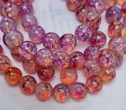 20Pc x 8mm  Imitation Opalite / Purple / Orange Color  Glass  Beads
