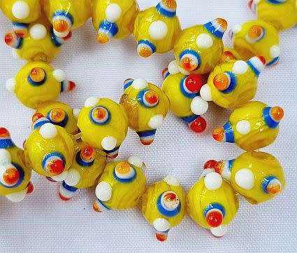 *Clearance Sale*4Pc x (+/- 10 x7mm)  Yellow / Multi Color Handmade Lampwork Glass Beads