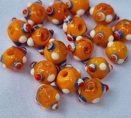 *Clearance Sale*4Pc x (+/- 10 x7mm)  Orange / Multi Color Handmade Lampwork Glass Beads