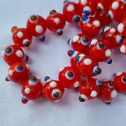 *Clearance Sale*4Pc x (+/- 10 x7mm)  Red / Multi Color Handmade Lampwork Glass Beads