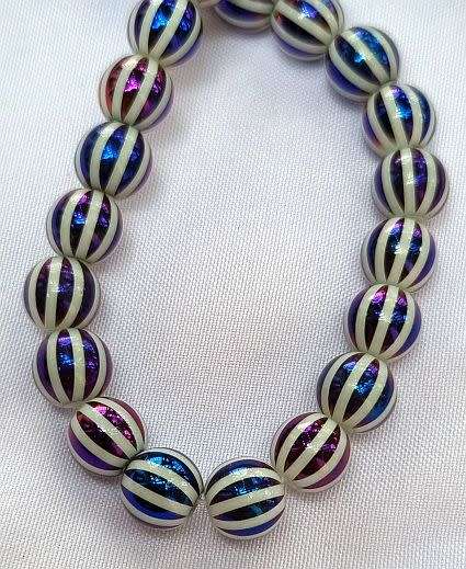 *Clearance Sale*10 pc x 8mm White /  Blue  / Purple / Electroplate Stripes Round Glass Beads