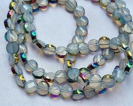*Clearance Sale*10pc x 5.5mm Milky White / Flat  / Faceted Electroplate Glass Beads