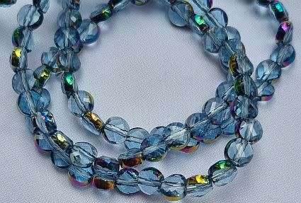 *Clearance Sale*10pc x 5.5mm Blue / Flat  / Faceted Electroplate Glass Beads