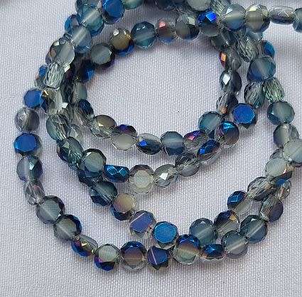 20 pc x 4mm Blue / White  Faceted Frosted /  Electroplate Glass Beads