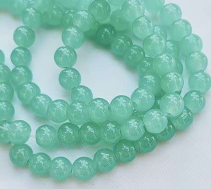 20Pc x 8mm  Green Round Imitation Jade Glass  Beads