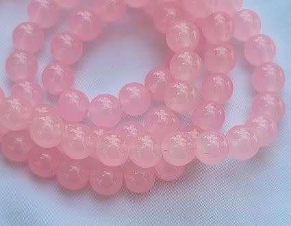 20Pc x 8mm  Pink Round Imitation Jade Glass  Beads