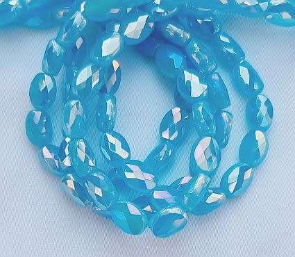 *Clearance Sale*20Pc x (8x6mm)   Blue AB Oval  Faceted Glass  Beads