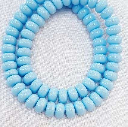 20 pc x (8x4mm) Light Blue Flat Round Glass Beads -