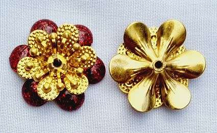 *Clearance Sale*1pc x 20mm  Red / Gold Tone  Enamel Flower  Bead Cap - Each