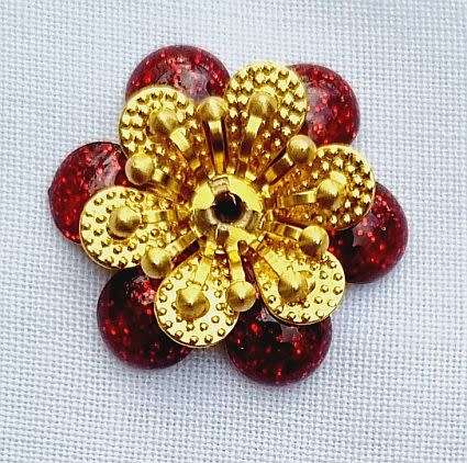 *Clearance Sale*1pc x 20mm  Red / Gold Tone  Enamel Flower  Bead Cap - Each