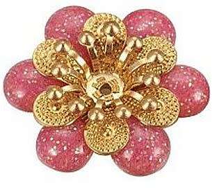 *Clearance Sale*1pc x 20mm  Pink / Gold Tone  Enamel Flower  Bead Cap - Each