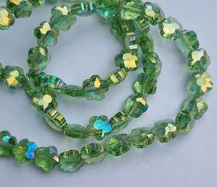 *Clearance Sale*10pc (8mm) Green Flower Shape Faceted Electroplate Glass Beads
