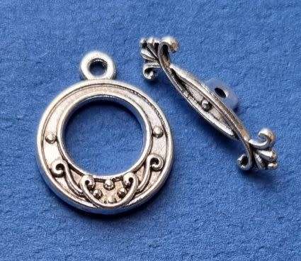 Tibetan Style Silver Tone Flat Round Toggle Clasp  19x15mm - 1 Set