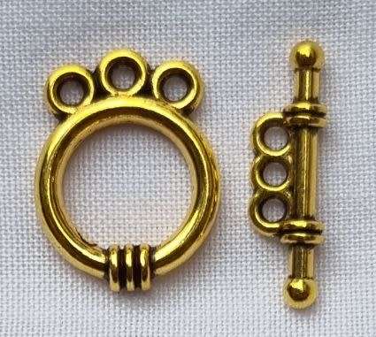 Tibetan Style Antique Gold Tone  Round Toggle Clasp  17x13mm - 1 Set