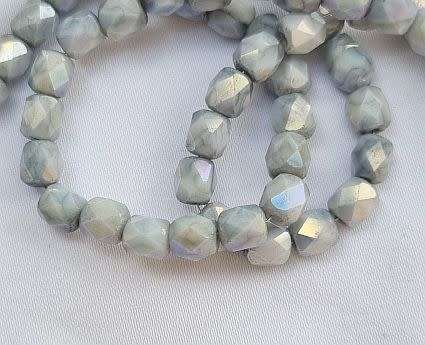 20pc x 5mm Grey  Column Marble Faceted  Glass Beads